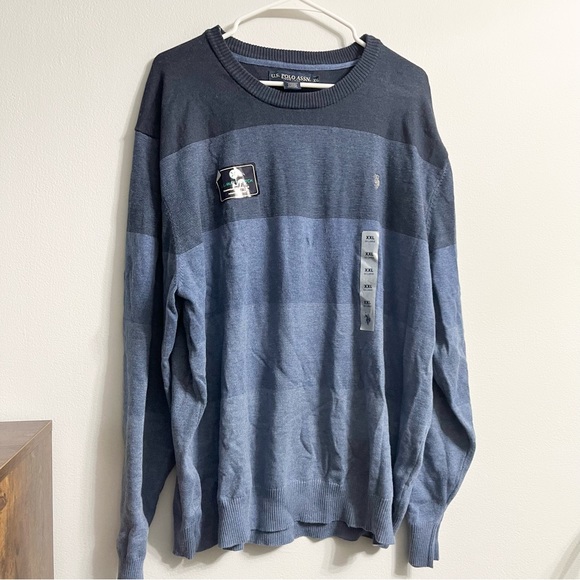 NWT US Polo Assn Blue Gradient Striped Long Sleeve Men’s Sweater See Note XXL - Picture 2 of 7